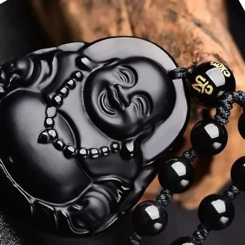 pendentif en obsidienne avec Bouddha
