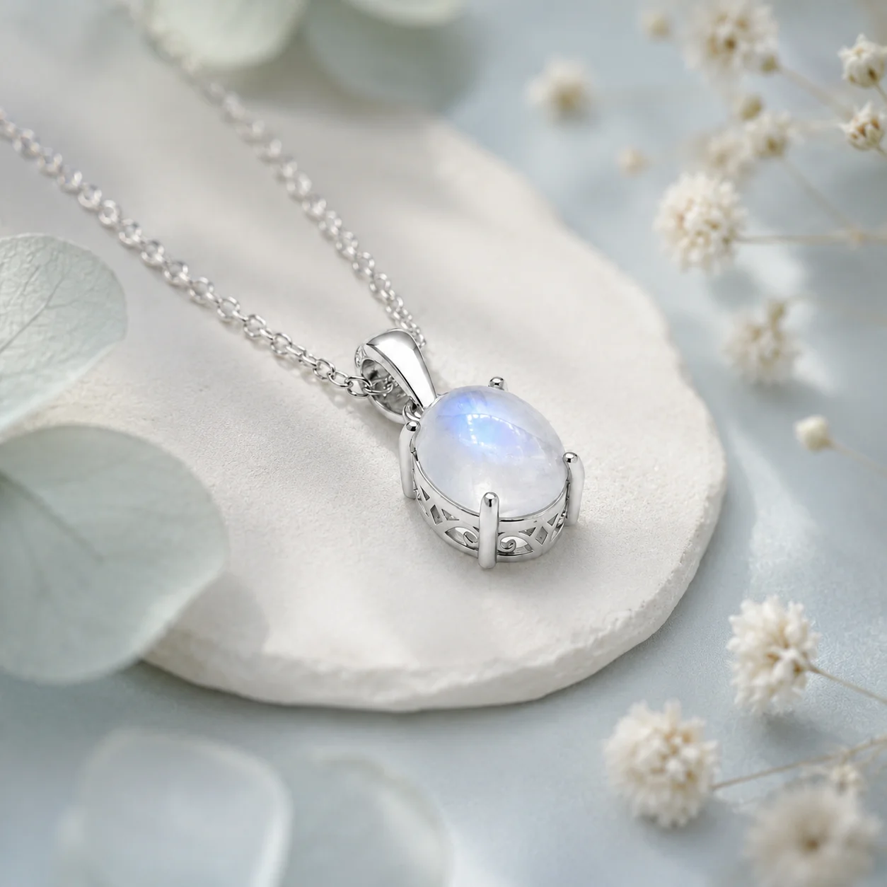 bijou pierre de lune bleue ovalle certifié