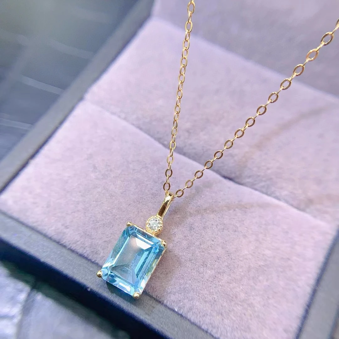 pendentif rectangle en argent et topaze