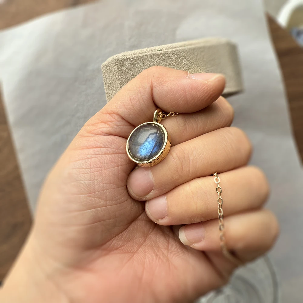 pendentif rond Labradorite Or