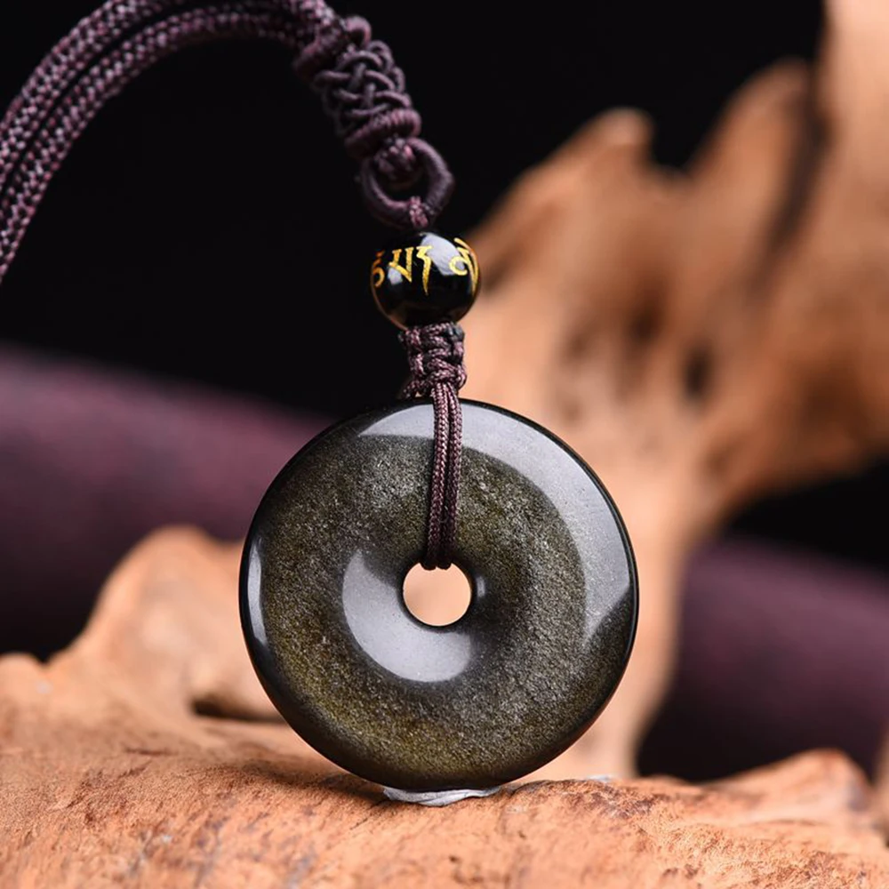 pendentif obsidienne doree