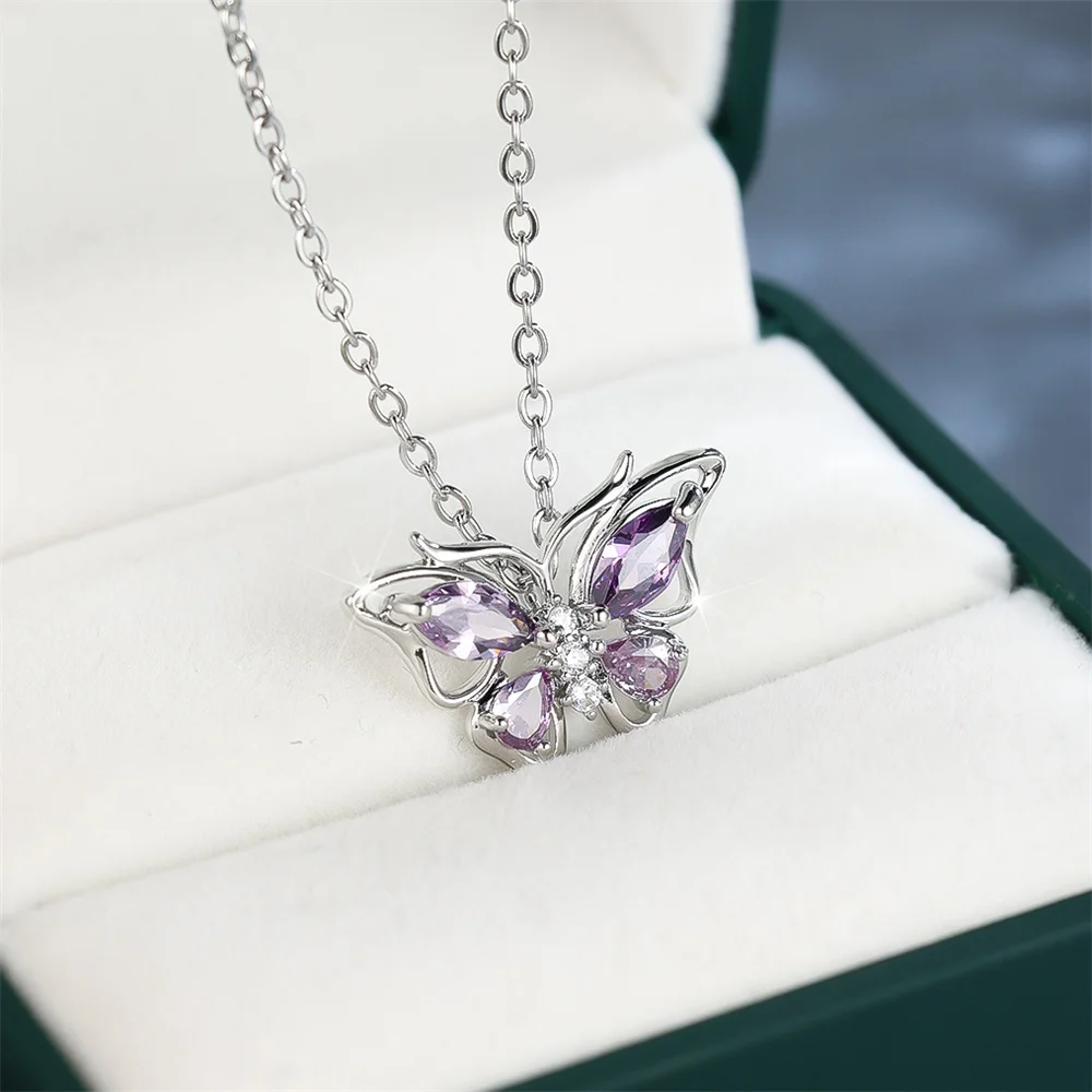 pendentif papillon avec pierre améthyste