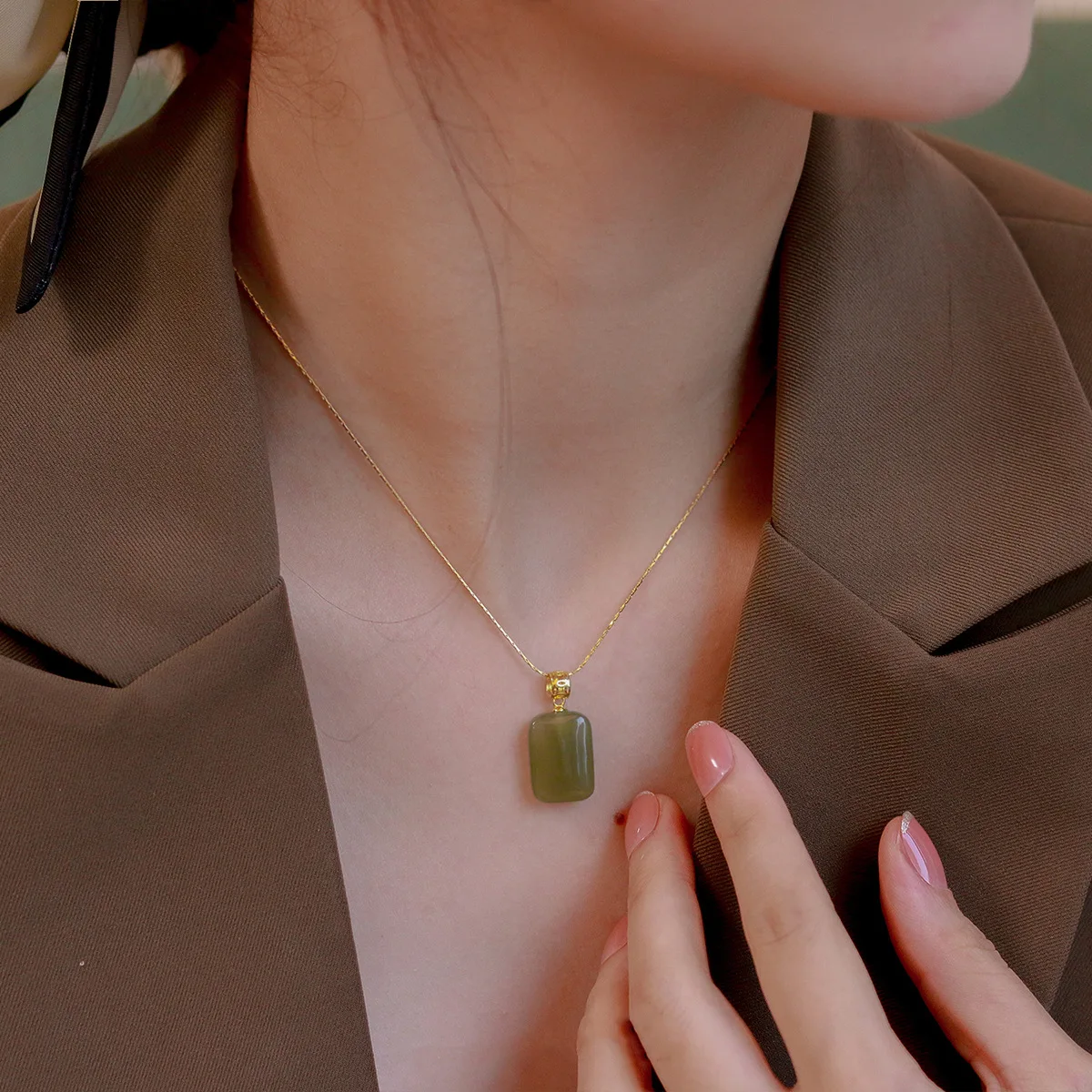 bijou Jade Vert polie Maison du Pendentif