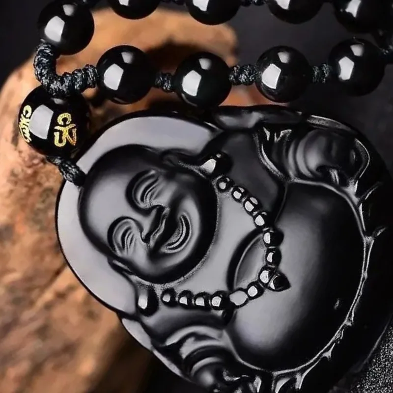 bijou en obsidienne Bouddha